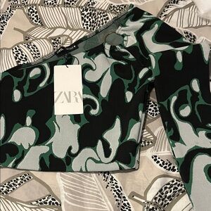 Zara Abstract Green and Black Top